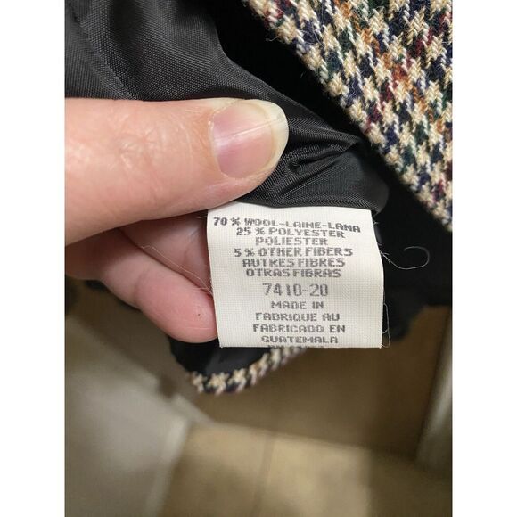 Vintage Joan Leslie Blazer Wool Blend Houndstooth Naturals Velvet Collar 6P - Picture 13 of 15